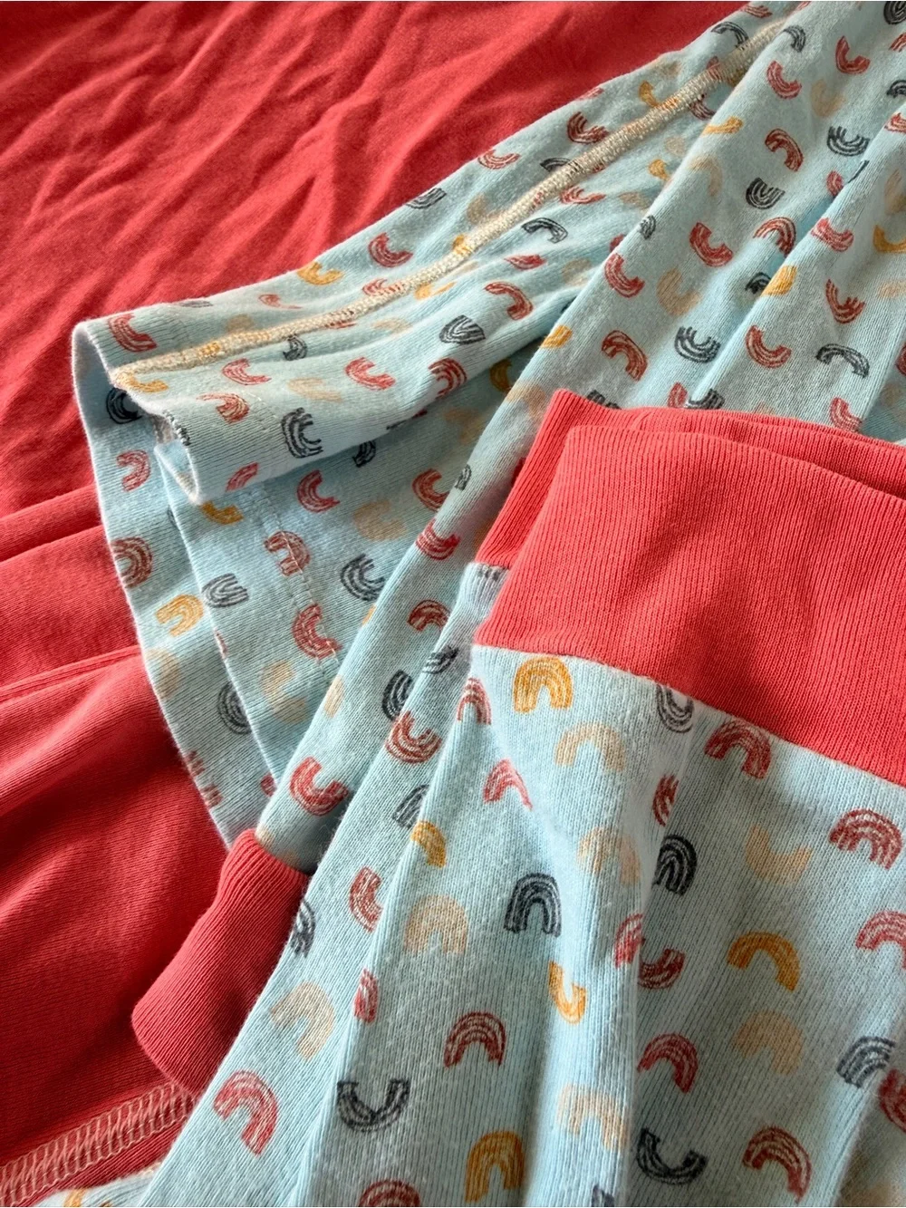 Pact Kids Coral & Light Blue Rainbow Organic Cotton Pajama Set